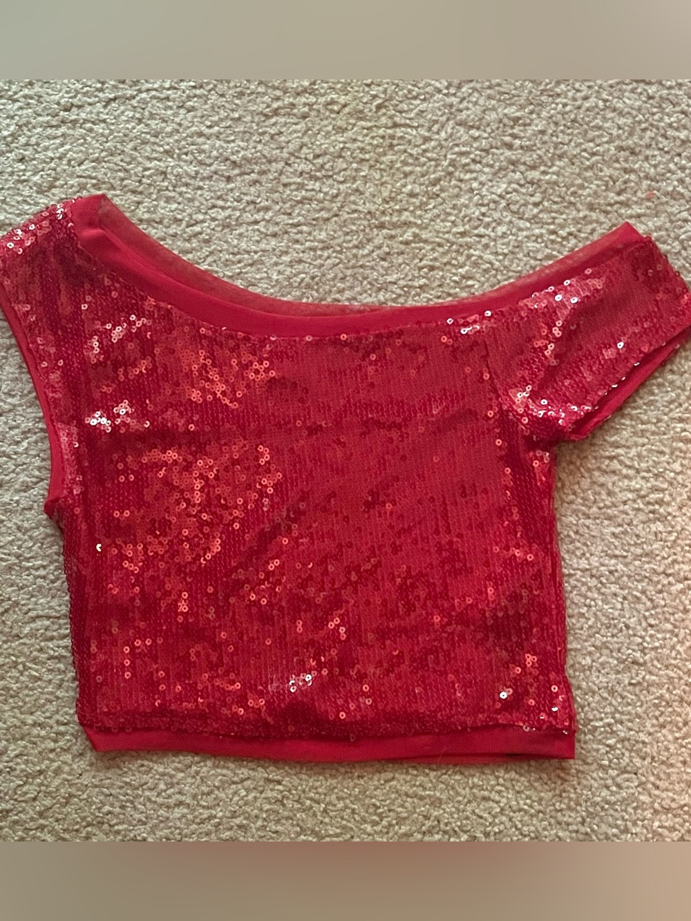 ASOS Design red sequin off shoulder crop top blouse small 4